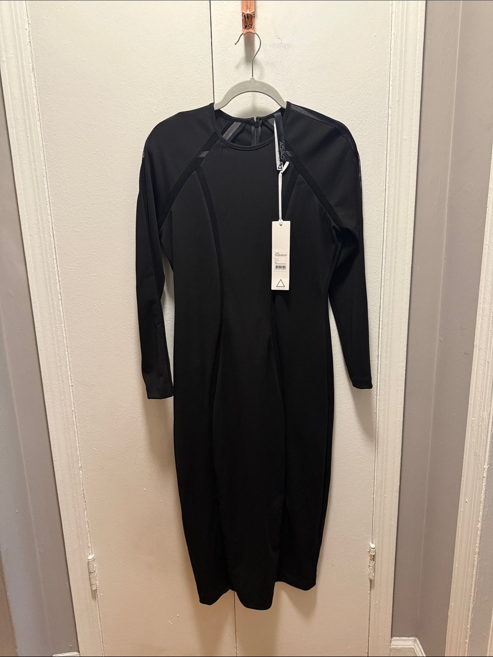 AQ/AQ Black Long-Sleeve Midi Bodycon Dress
